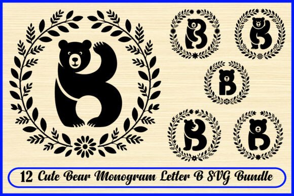 12 Cute Bear Monogram Letter B Bundle