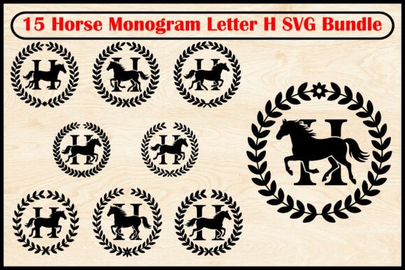 15 Horse Monogram Letter H SVG Bundle