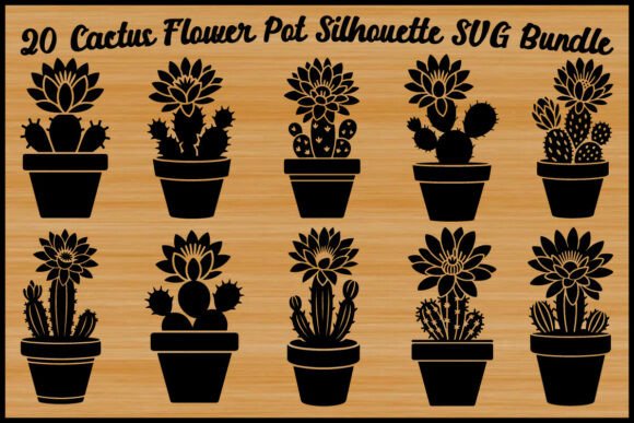 20 Cactus Flower Pot Silhouette SVG Set
