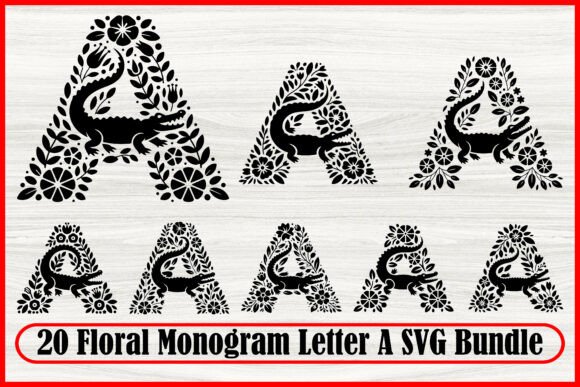 20 Floral Monogram Letter A Bundle