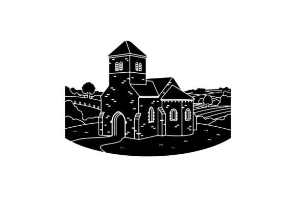 Black and White Vintage Castle Illustration