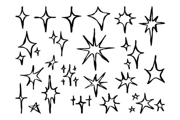 Black Sparkle Star Doodle Outline SetArt