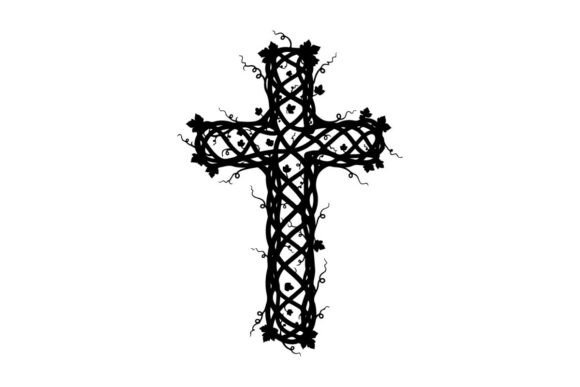 Black Thorny Tribal Cross Symbol with Fl: A Modern Design Asset