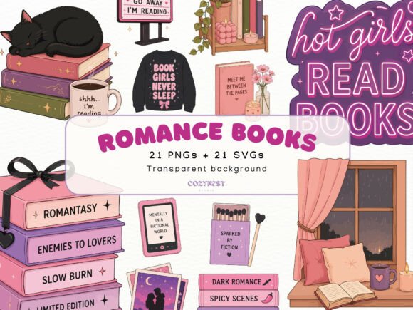 Book Lover Cliparts and Spicy Romance PNG Evaluation