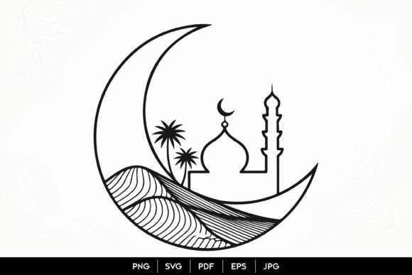 Crescent Moon Mosque Desert Landscape SV: A Versatile Digital Design Resource