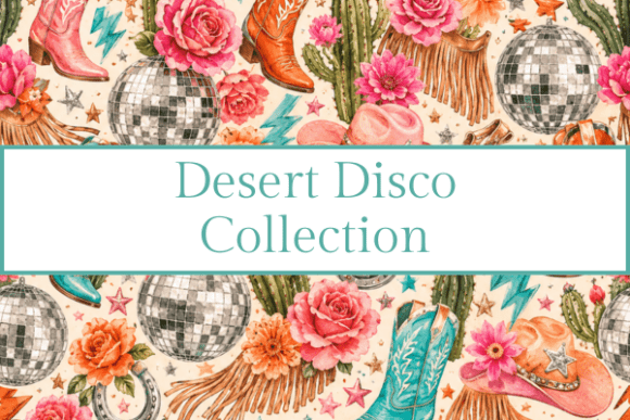 Desert Disco Watercolor Clipart: A Fusion of Western Glam and Retro Sparkle