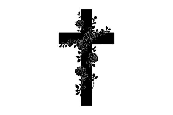 Elegant Black Cross with Floral Rose Design
