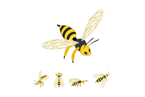 Flying Animated Wasp Vector Set for Design