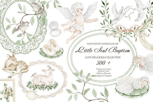 Hand Painted Baptism Watercolor Set