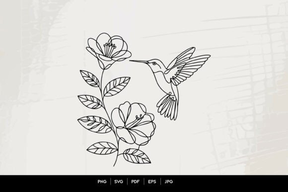 Hummingbird Floral Line Art SVG Guide