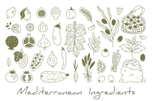 Mediterranean Food Ingredients Doodles: A Strategic Asset for Brand Identity