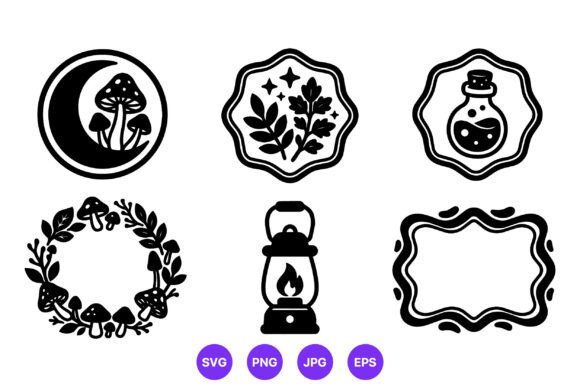 Mushroom Moon Herbs Potion Lantern: A Versatile Vector Icon Set for Creative Projects