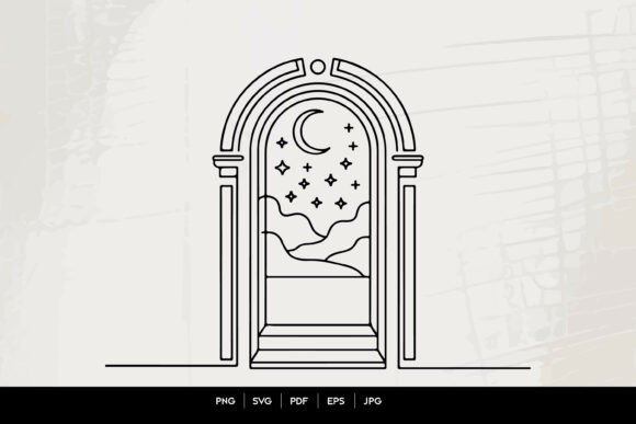 Mystical Moon Portal Arch Line Art SVG
