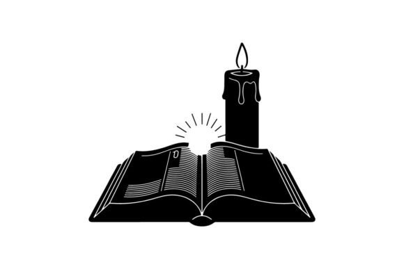 Open Bible with Lit Candle Symbolizing Faith: Elevating Design with Elegant Silhouettes