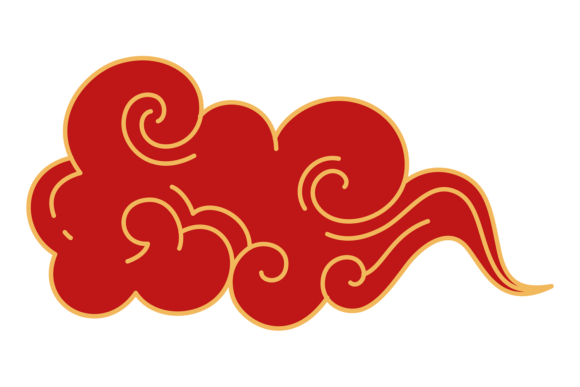 Oriental Curling Cloud: Stylized Vintage Art