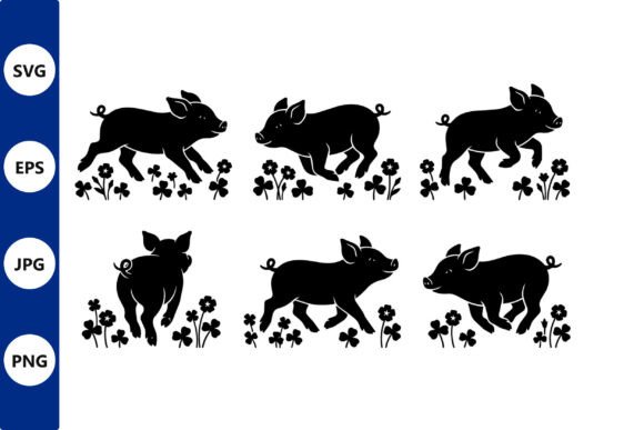 Pigs in Clover Silhouette Art for Creators