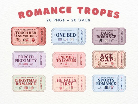 Romance Trope Ticket Cliparts, Bookish