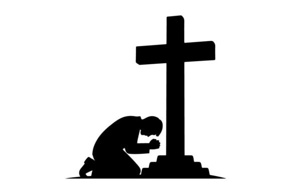 Silhouette of Person Praying at Wooden C