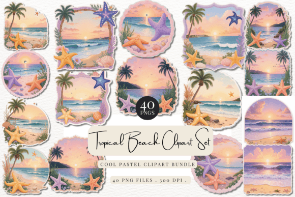 Tropical Beach Clipart Set: Elevating Designs with Coastal Serenity