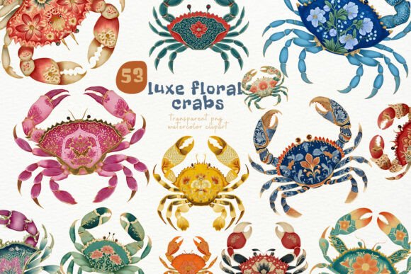 Watercolor Floral Crabs PNG Clipart Evaluation